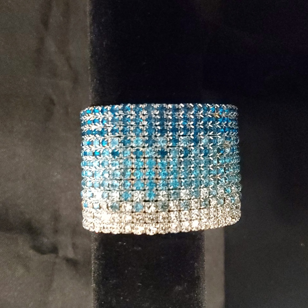 Wide Elastic Rhinestone Bracelet: Bridal Formal Special Occasion Competition